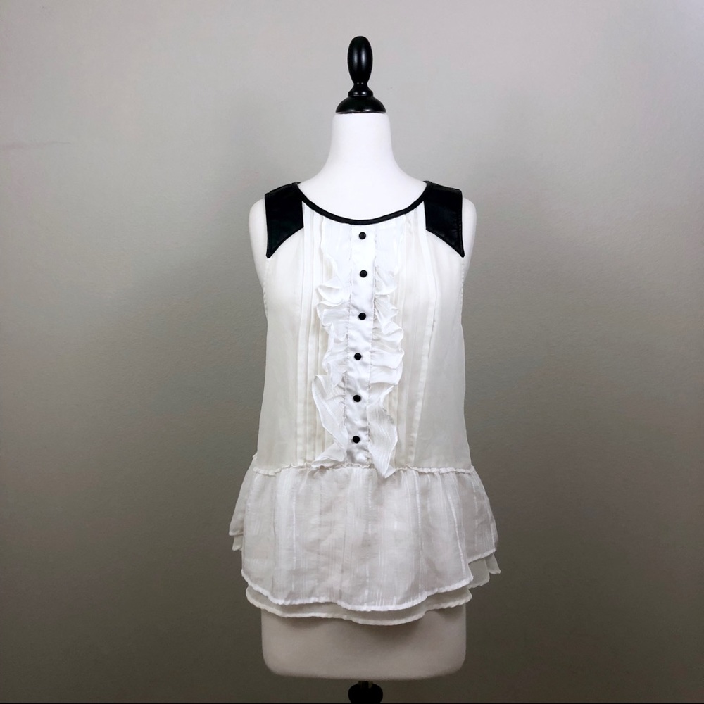 Free People Ruffled Blouse With Leather Trim